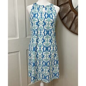 Jude‎ Connally Dress Womens XS Turquoise Geo Print Lisa Keyhole Stretch Shift